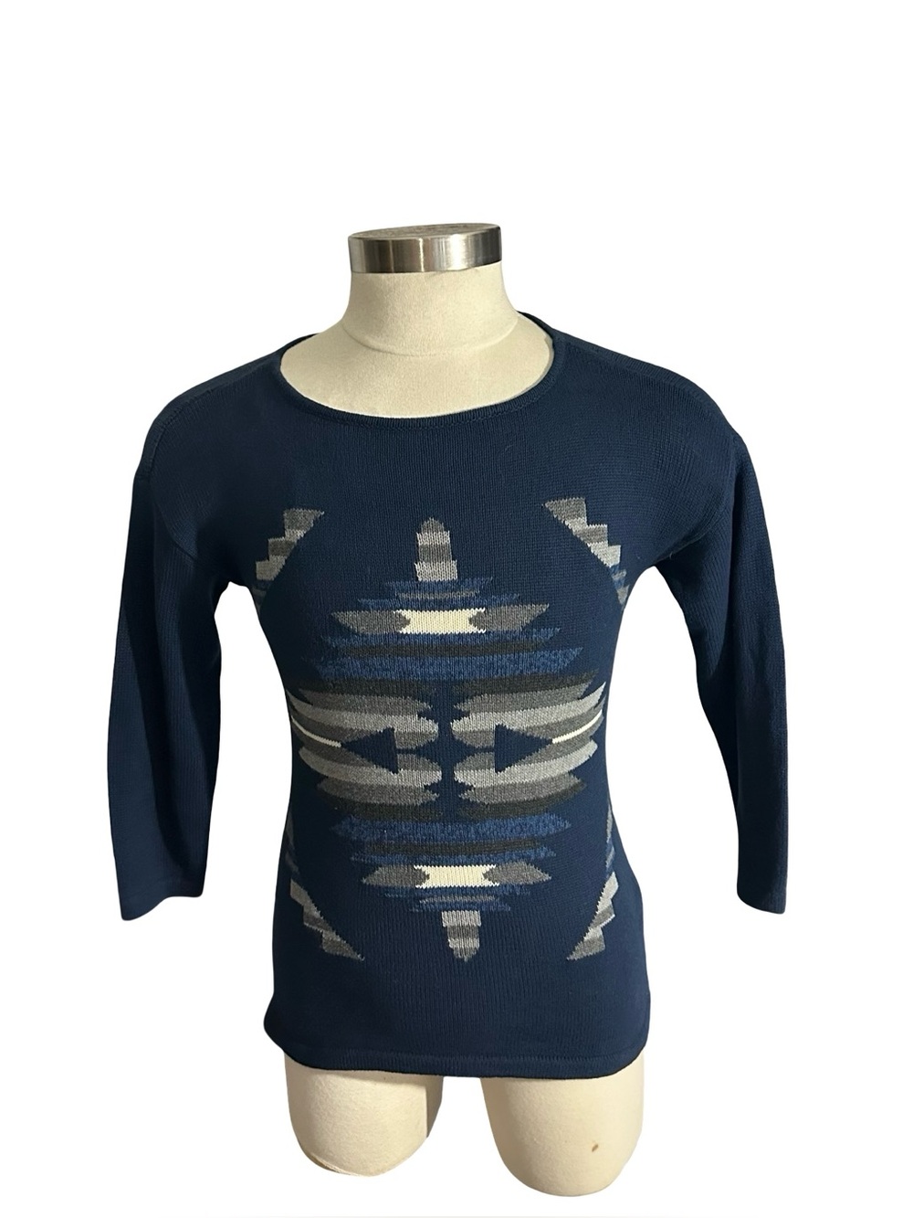 Chaps Southwestern Sweater Womens Medium Aztec Geometric Navy Blue Knit NWT